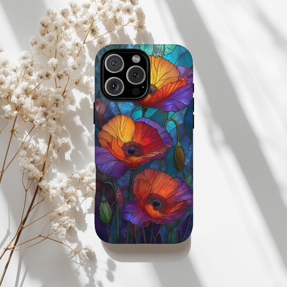 Floral Stained Glass Luxe IPhone 16,15,14,13 (Pro Max,Pro,Plus) Phone Case - Picture 1 of 13